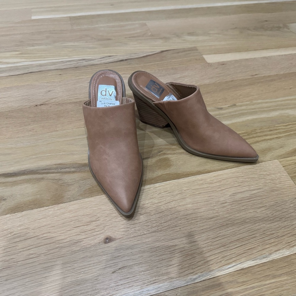 DV by Dolce Vita Brown Mules with Wooden Block Heel